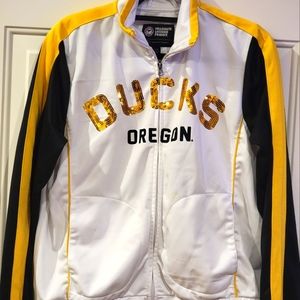 OREGON DUCKS GIII CARL BANKS/COLLEGIATE LIGHT WEIGHT SEQUINED JACKET SZ LARGE.